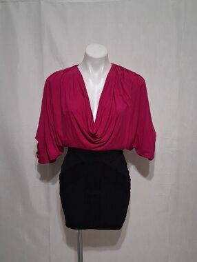 Sky Colorblock Bodycon Mini Dress M Fuchsia Black Open Back Cocktail Party